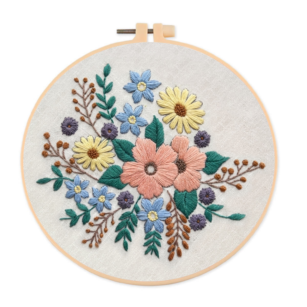 Rubbyoo Embroidery Kit -  Wonderful Bloom | Floral Wall Hanging Art | Easy Craft Kit For Adult - 20*20cm - image 1