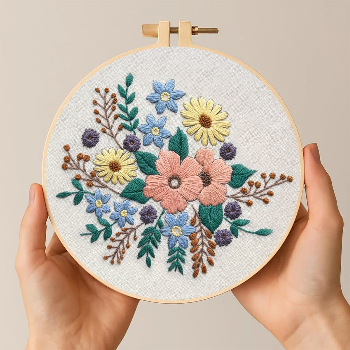 Rubbyoo Embroidery Kit -  Wonderful Bloom | Floral Wall Hanging Art | Easy Craft Kit For Adult - image 2