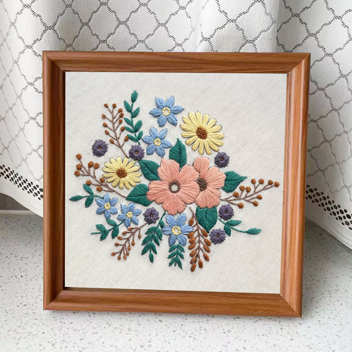 Rubbyoo Embroidery Kit -  Wonderful Bloom | Floral Wall Hanging Art | Easy Craft Kit For Adult - Embroidery Kit Plus An Extra Frame - image 11