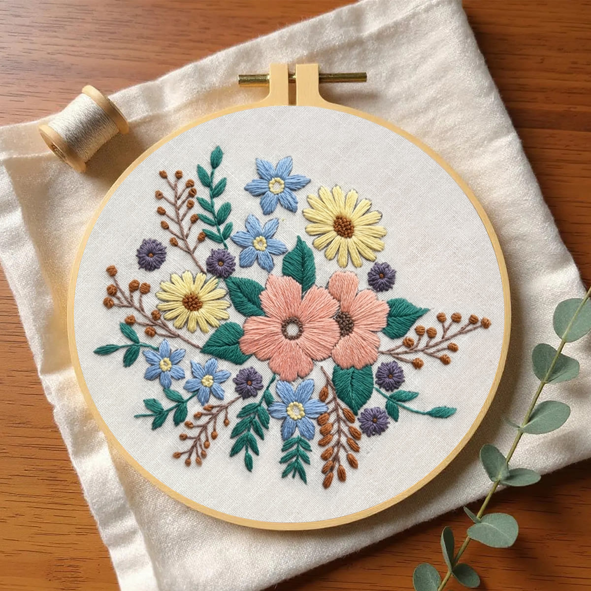 Rubbyoo Embroidery Kit -  Wonderful Bloom | Floral Wall Hanging Art | Easy Craft Kit For Adult - image 4