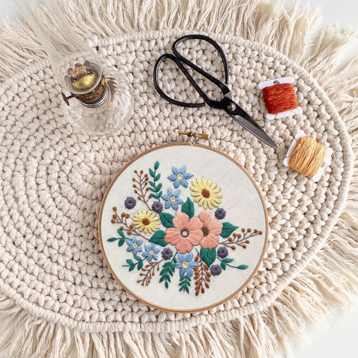 Rubbyoo Embroidery Kit -  Wonderful Bloom | Floral Wall Hanging Art | Easy Craft Kit For Adult - image 10