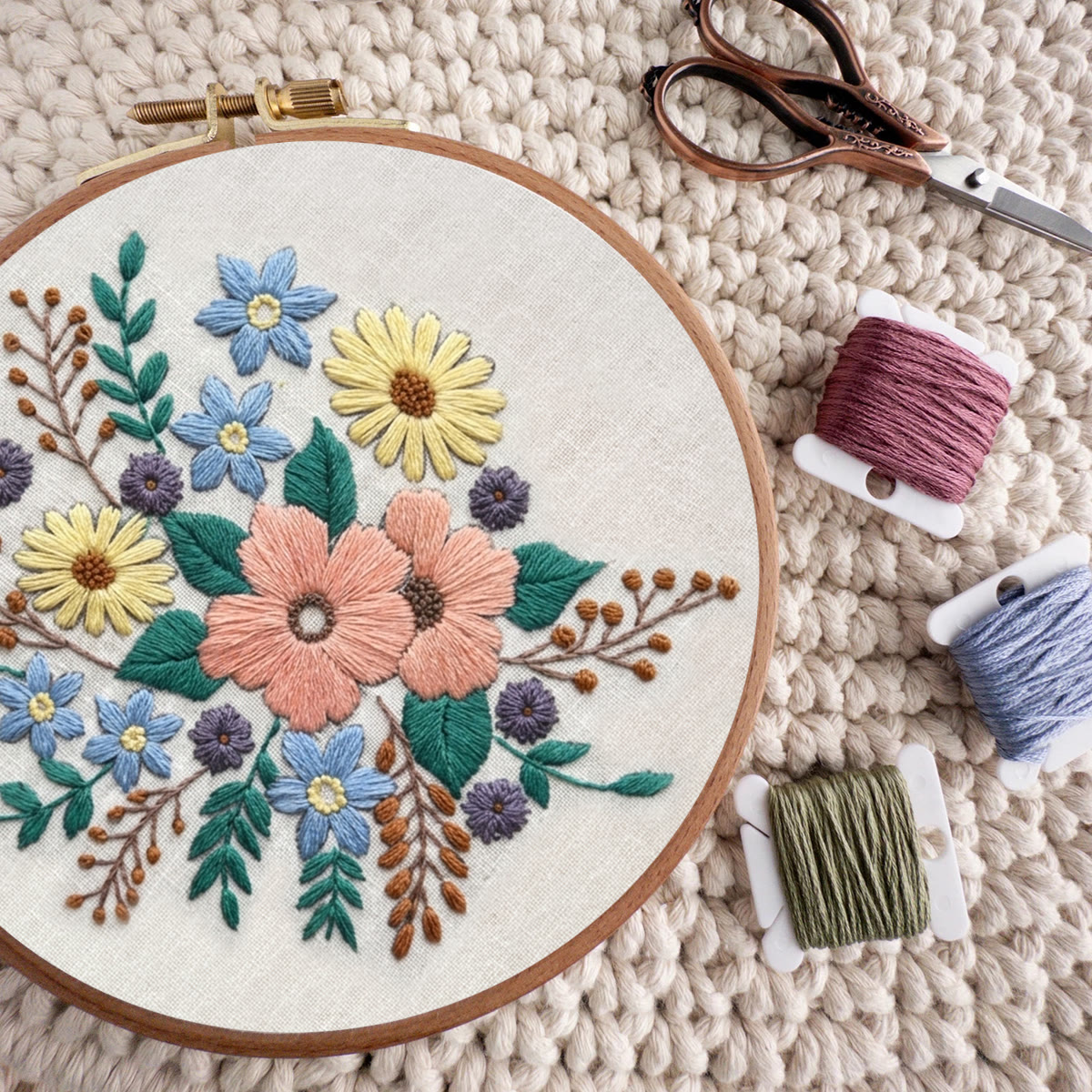 Rubbyoo Embroidery Kit -  Wonderful Bloom | Floral Wall Hanging Art | Easy Craft Kit For Adult - image 8