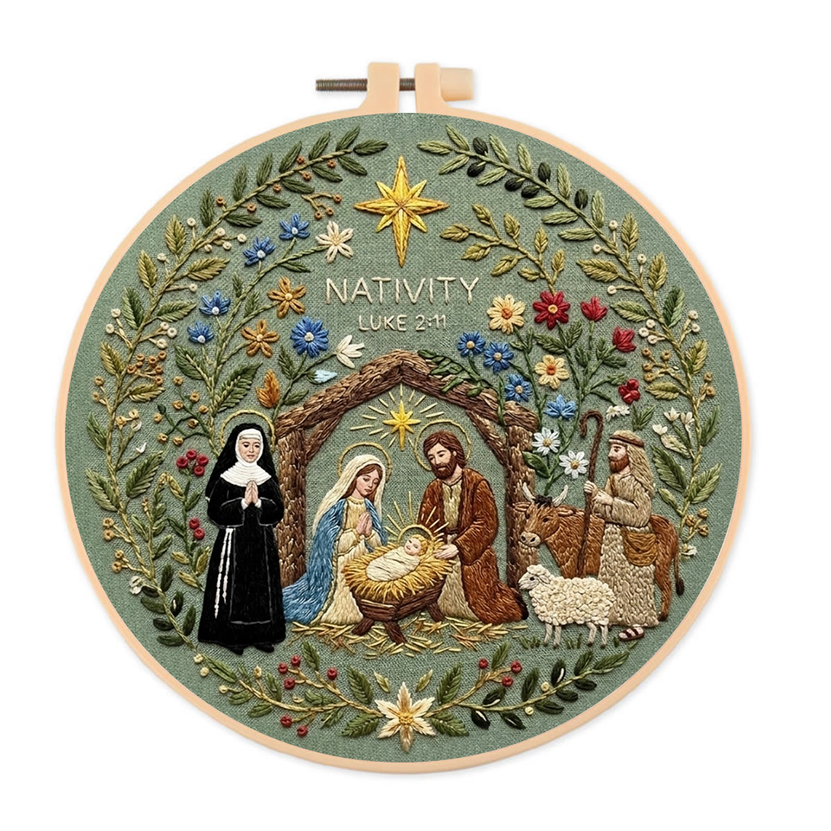 Rubbyoo Embroidery Kit -  The Birth of Jesus | Bible Verse Theme Handicraft | DIY Religious Christmas Gift - 20*20cm - image 1