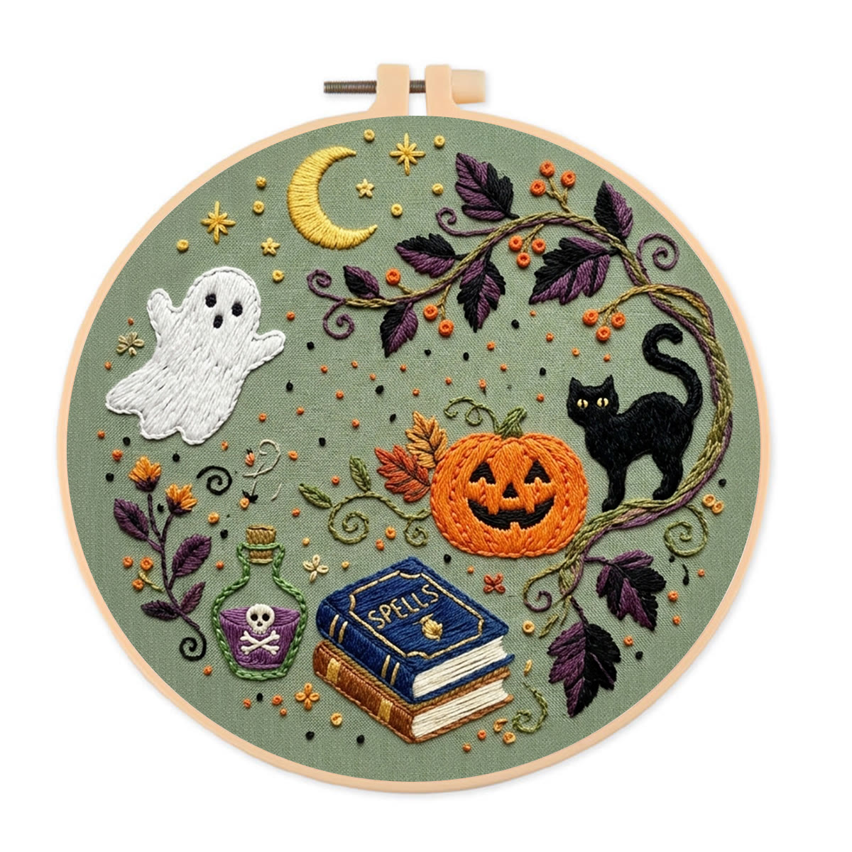 Rubbyoo Embroidery Kit -  Halloween Happy Hour | Special Spooky Season Ornament | Halloween Vibe Needlework - 20*20cm - image 1