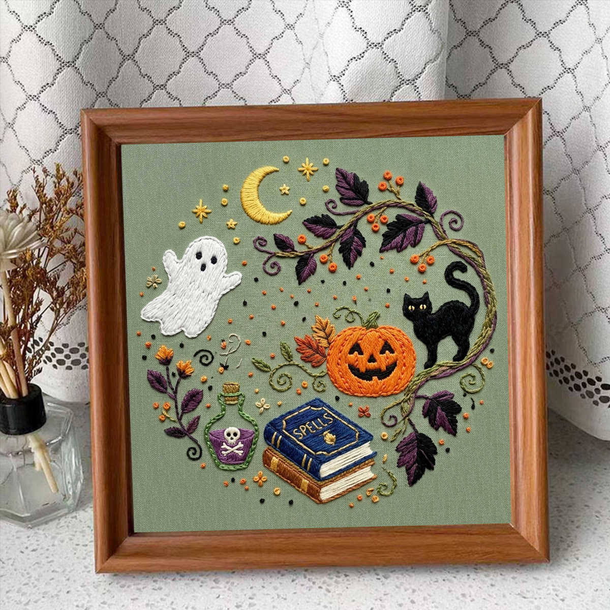 Rubbyoo Embroidery Kit -  Halloween Happy Hour | Special Spooky Season Ornament | Halloween Vibe Needlework - Embroidery Kit Plus An Extra Frame - image 9