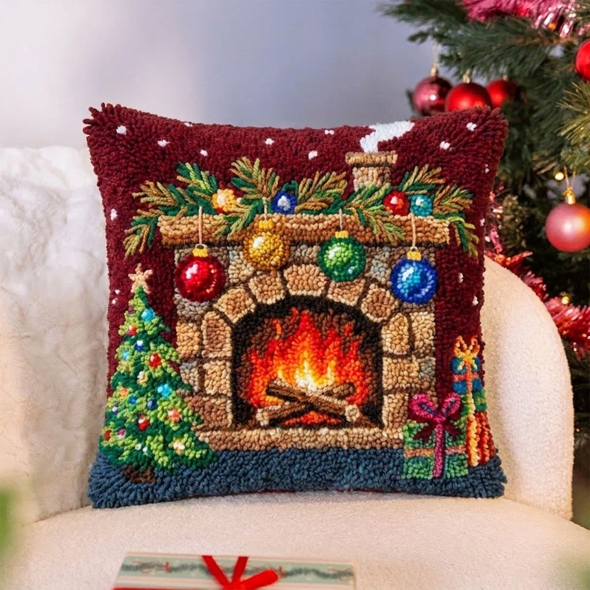 Rubbyoo Latch Hook Pillow Kit - Christmas Fireplace | Thoughtful Housewarming Gift | Christmas Party Home Decor - image 3