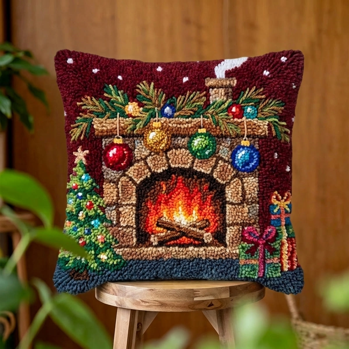 Rubbyoo Latch Hook Pillow Kit - Christmas Fireplace | Thoughtful Housewarming Gift | Christmas Party Home Decor - 43*43cm - image 1