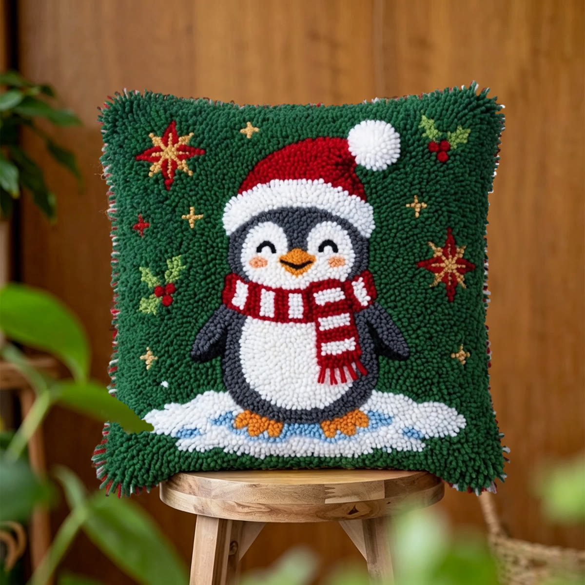 Rubbyoo Latch Hook Pillow Kit - Holiday Penguin | Adorable Animal Handicraft | Cozy Home Sofa Decoration - 43*43cm - image 1