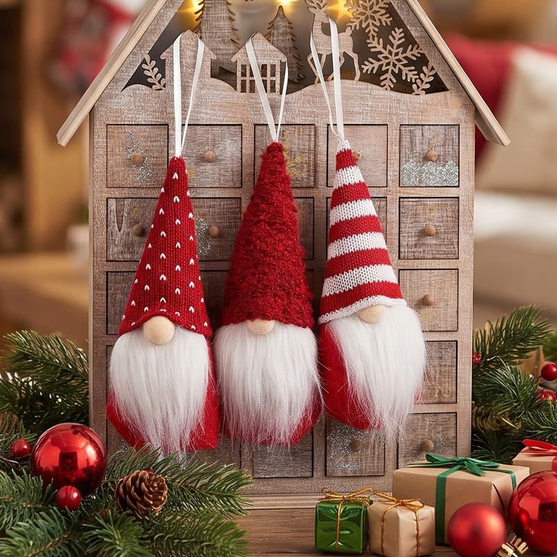 Rubbyoo 3 Pcs Gnomes Ornaments - Christmas Colourful Plush Doll | Adorable Xmas Tree Decor  - Red - image 1