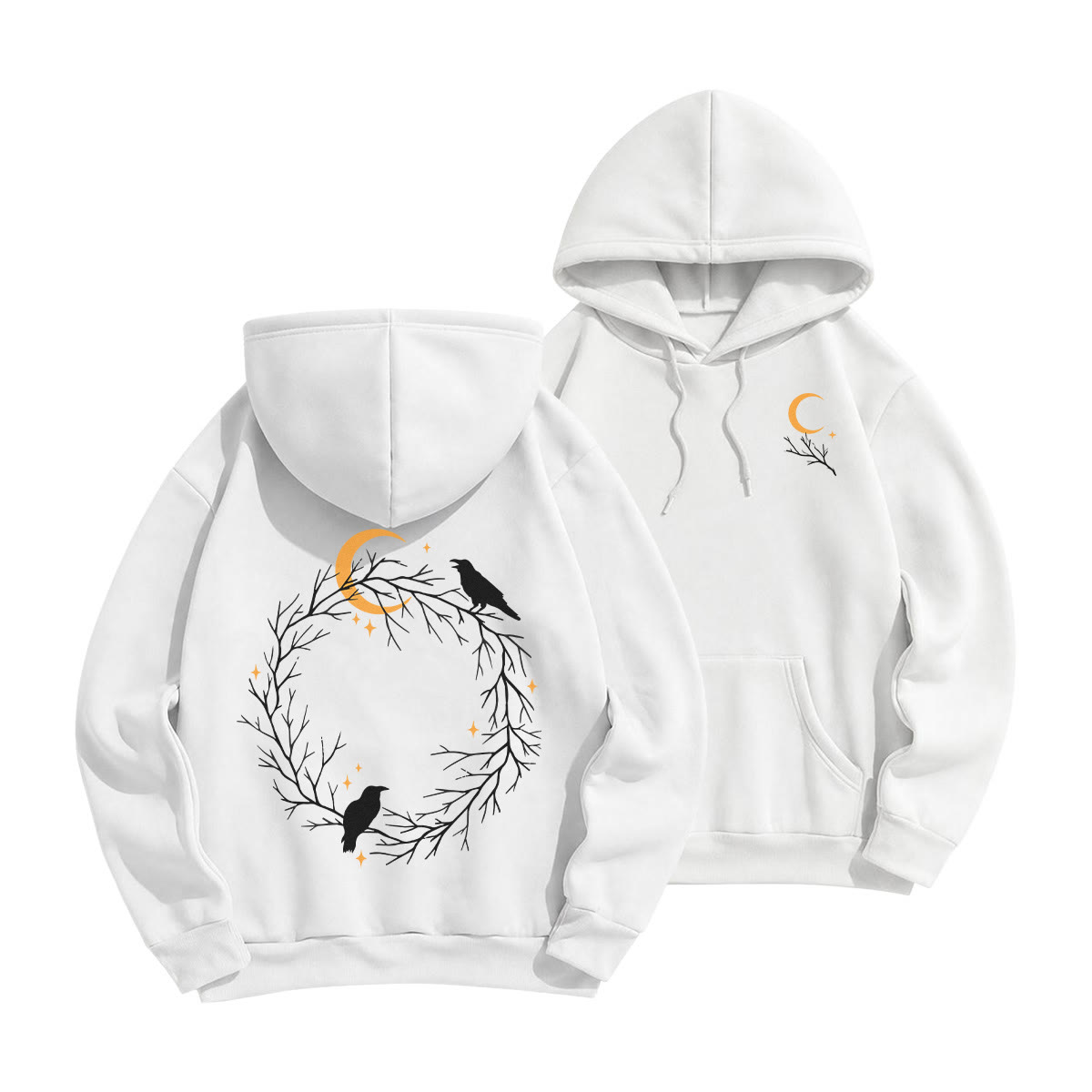 Rubbyoo Gothic Crow & Moonlight Motif Unisex Hoodie  - White - 2XL - image 7