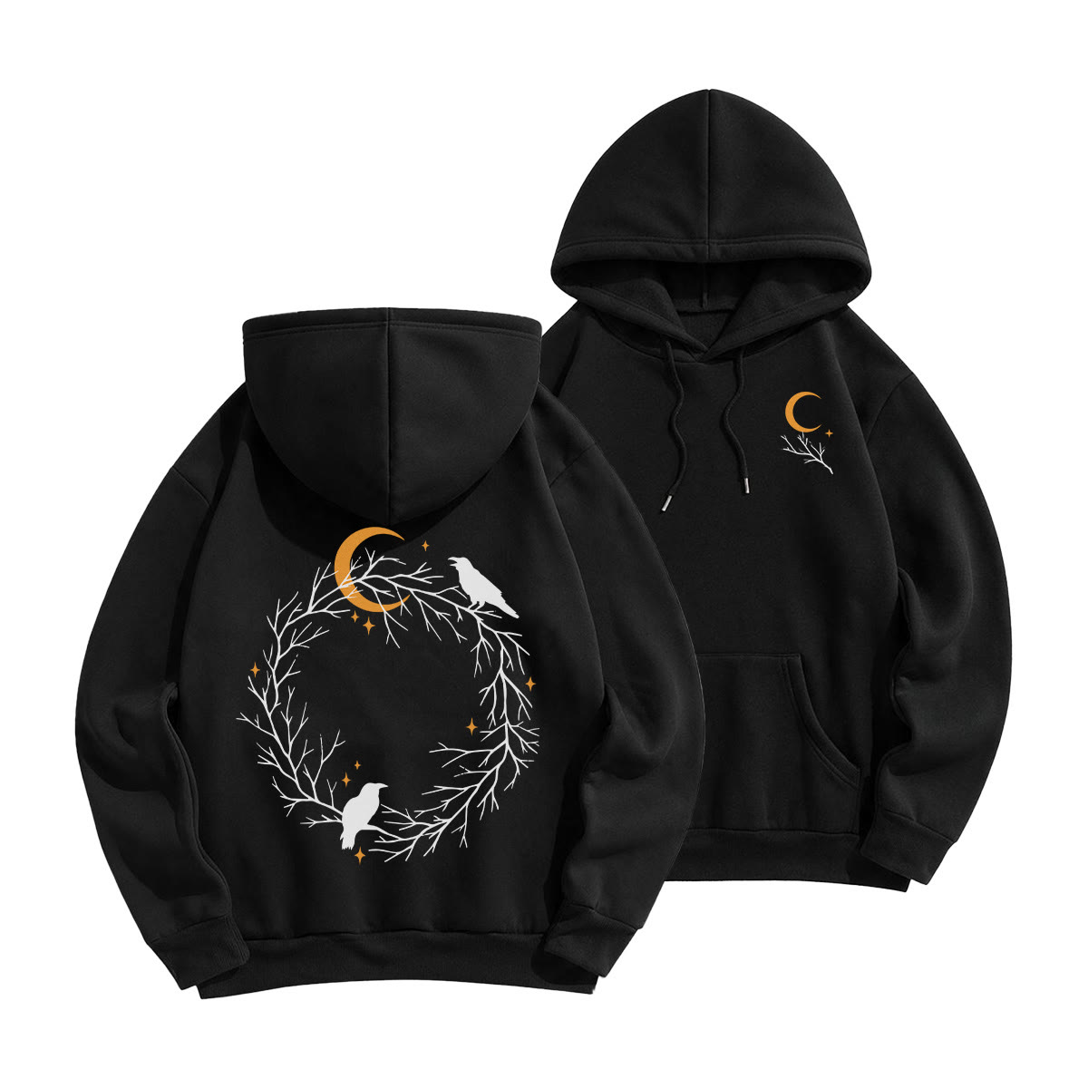 Rubbyoo Gothic Crow & Moonlight Motif Unisex Hoodie  - Black - 2XL - image 1