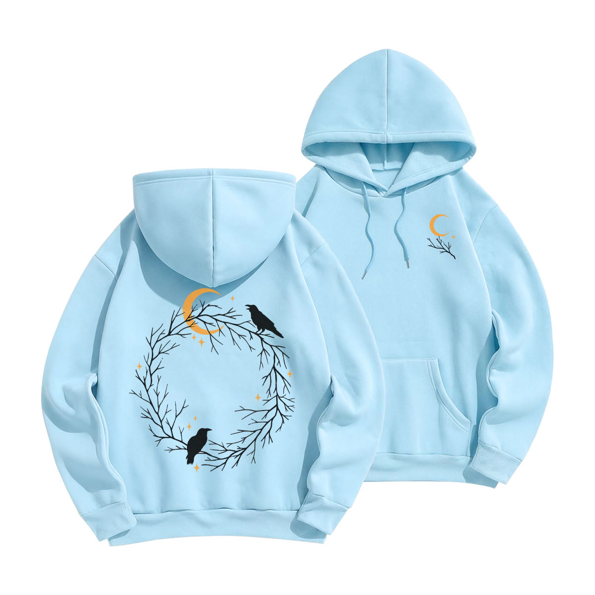 Rubbyoo Gothic Crow & Moonlight Motif Unisex Hoodie  - Light Blue - 2XL - image 13