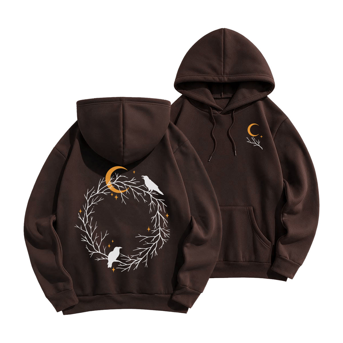 Rubbyoo Gothic Crow & Moonlight Motif Unisex Hoodie  - Coffee - 2XL - image 10