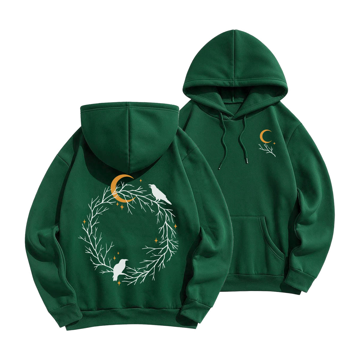 Rubbyoo Gothic Crow & Moonlight Motif Unisex Hoodie  - Green - 2XL - image 19