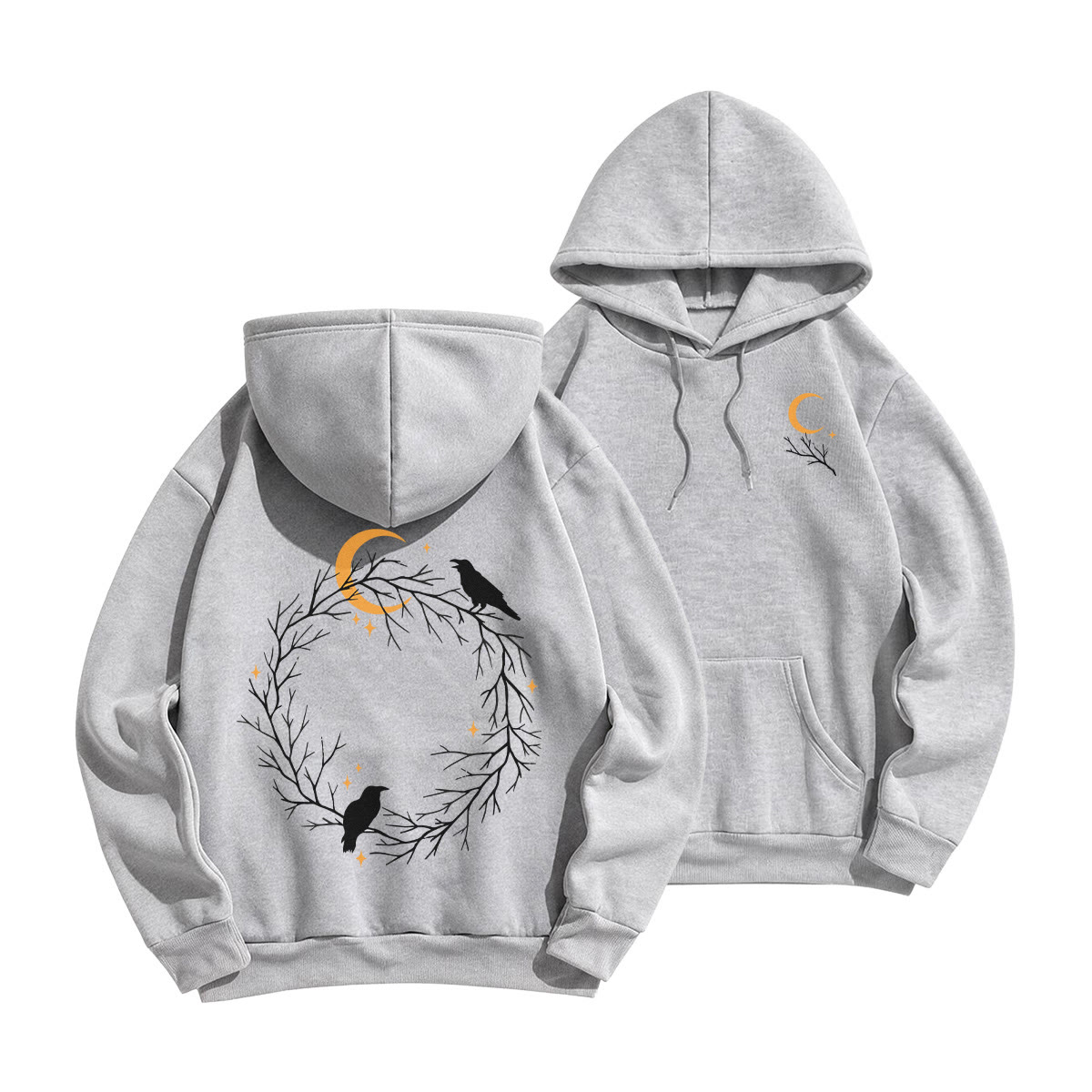 Rubbyoo Gothic Crow & Moonlight Motif Unisex Hoodie  - Grey - 2XL - image 22