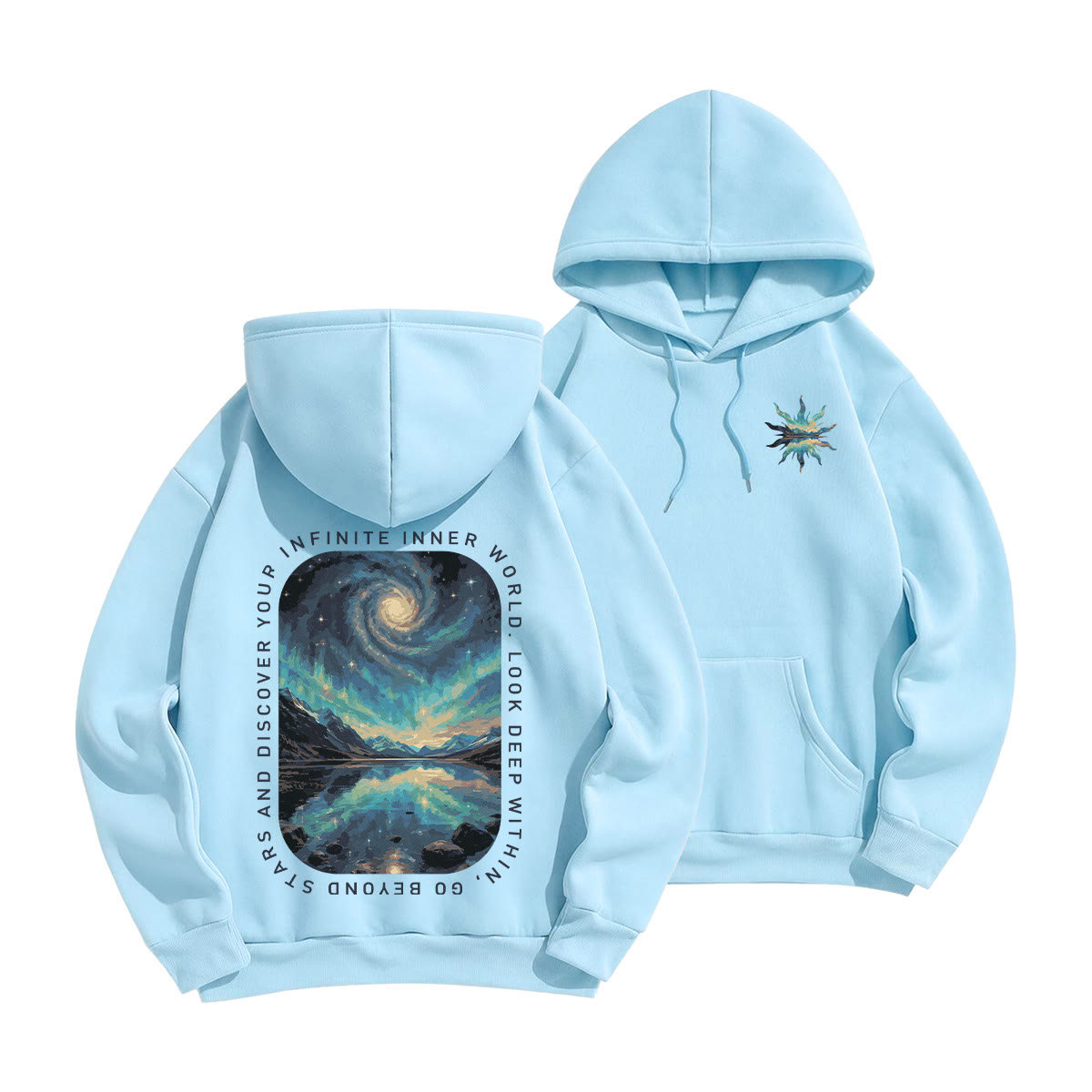 Rubbyoo Go Beyond Stars And Discover Your Infinite Inner World Unisex Hoodie  - Light Blue - 2XL - image 16