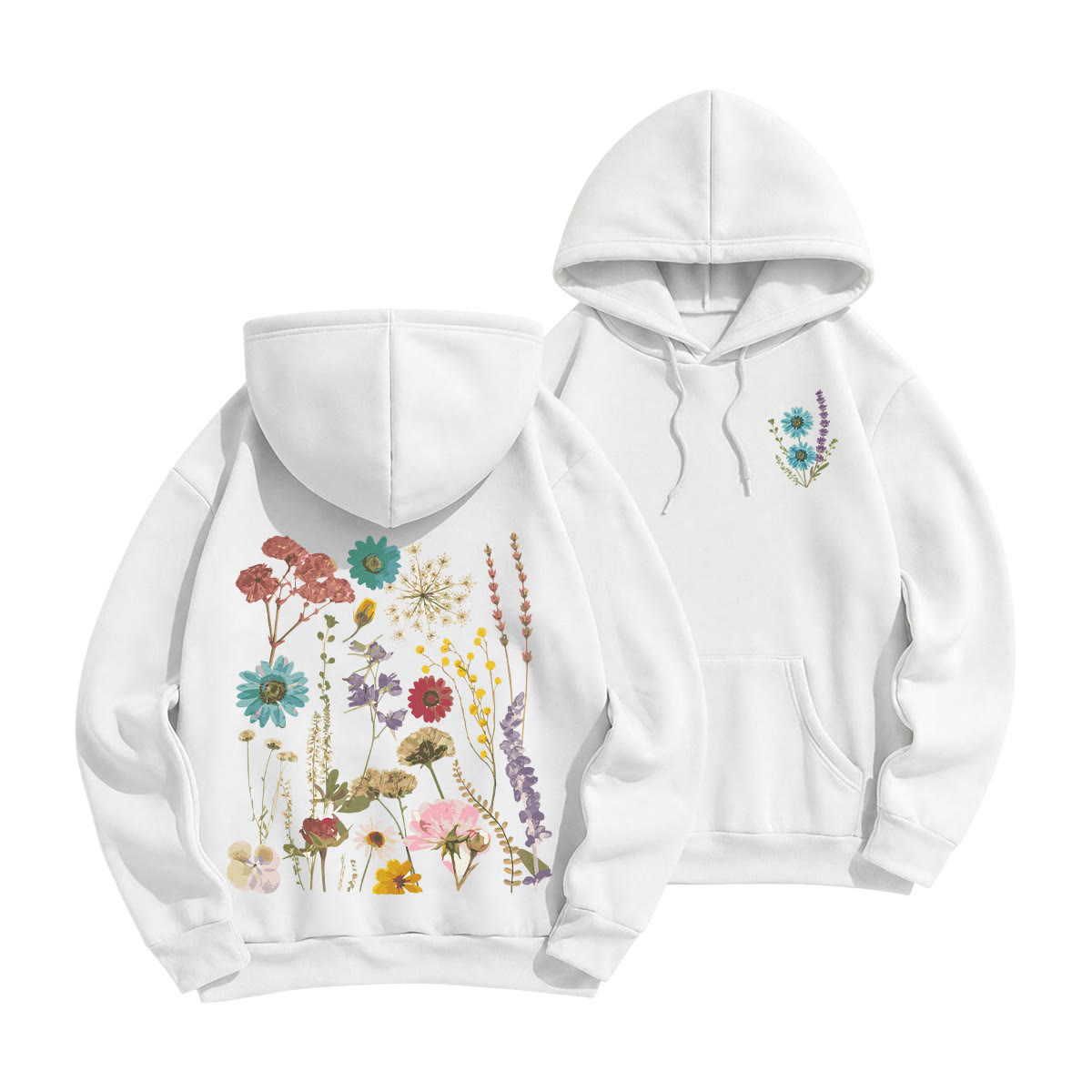 Rubbyoo Colorful Wildflowers Graphic Unisex Hoodie  - White - 2XL - image 1