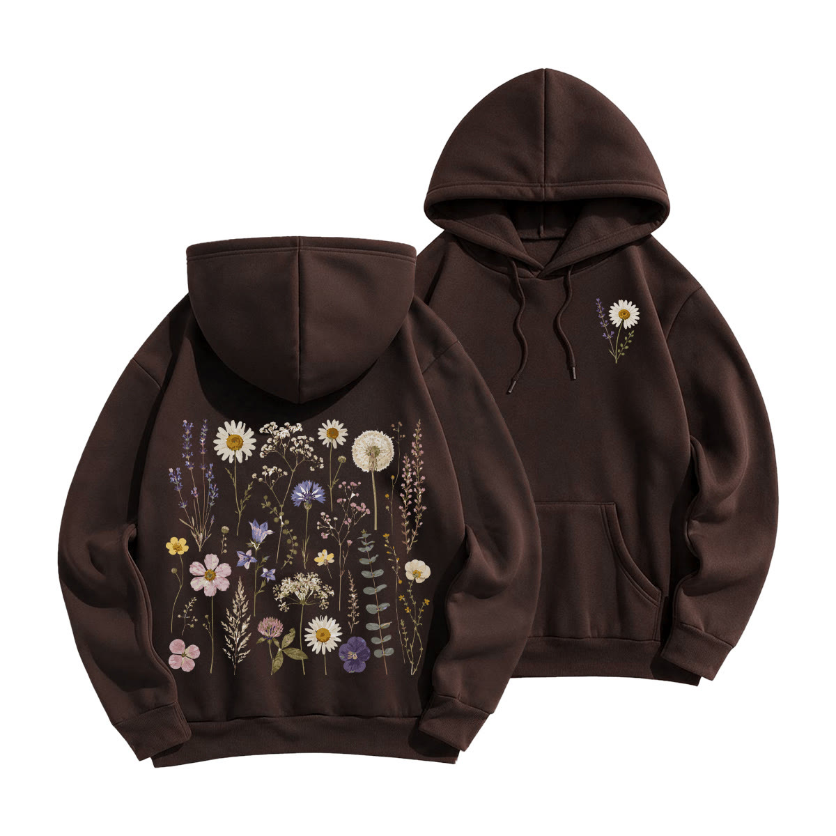 Rubbyoo Rustic Beautiful Flowers Unisex Hoodie  - Coffee - 2XL - image 1