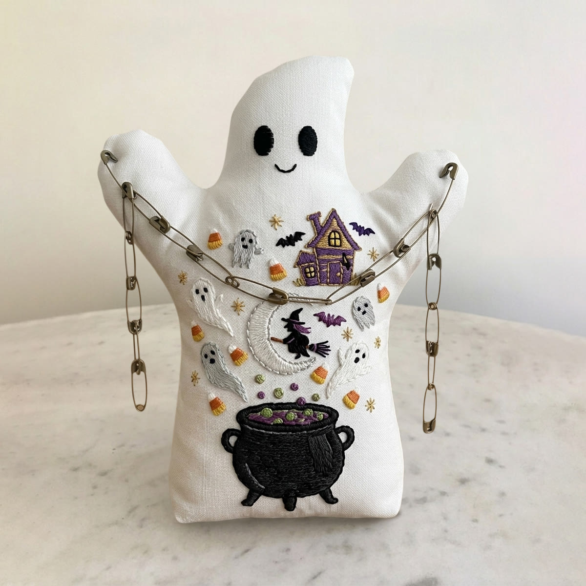 Rubbyoo Ghost Embroidery Kit - Witch's Magical Cauldron | Spooky Halloween Shelf Decor For Kids | Witchy And Ghost Craft - 6 inches hoop kit - image 1