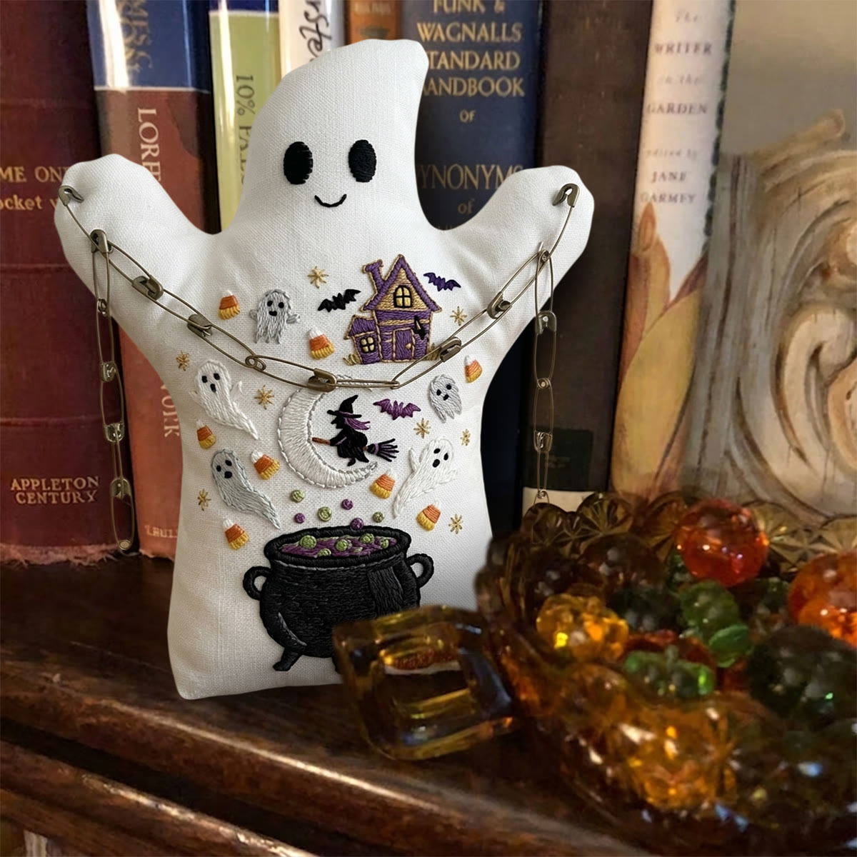 Rubbyoo Ghost Embroidery Kit - Witch's Magical Cauldron | Spooky Halloween Shelf Decor For Kids | Witchy And Ghost Craft - image 4