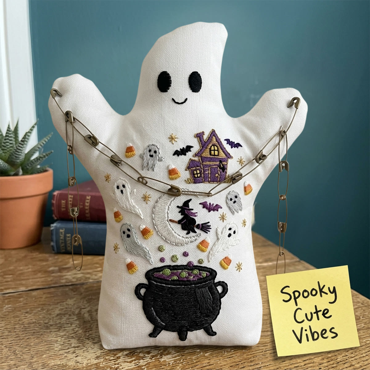 Rubbyoo Ghost Embroidery Kit - Witch's Magical Cauldron | Spooky Halloween Shelf Decor For Kids | Witchy And Ghost Craft - image 7