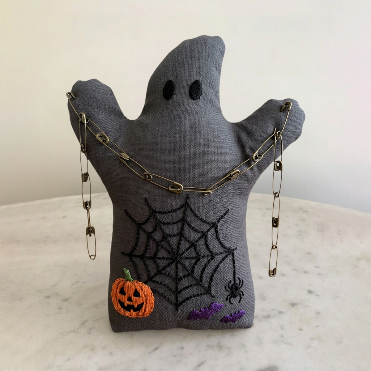 Rubbyoo Ghost Embroidery Kit - Jack-o-lantern With Spiderweb | Diy Halloween Needlepoint Art | Perfect Holiday Present For Beginners - 6 inches hoop kit - image 1