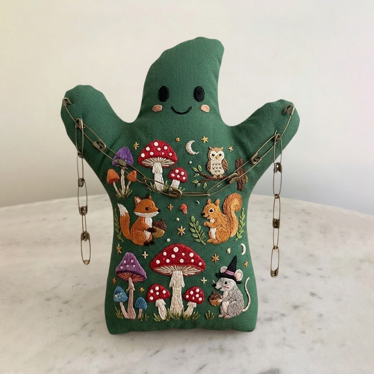 Rubbyoo Ghost Embroidery Kit - Cozy Woodland Club | Handmade Forest Animals Craft | Rustic Landscape Art Decor - 6 inches hoop kit - image 1