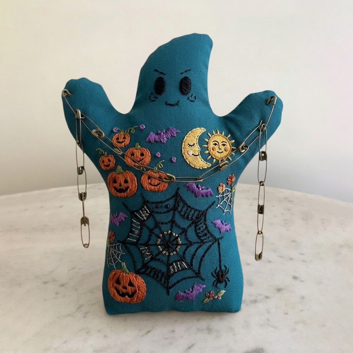 Rubbyoo Ghost Embroidery Kit - Jack-o'-lantern Dreamscape | Handmade Spooky Halloween Craft | Dark Academia Design For Gothic Lovers - 6 inches hoop kit - image 1