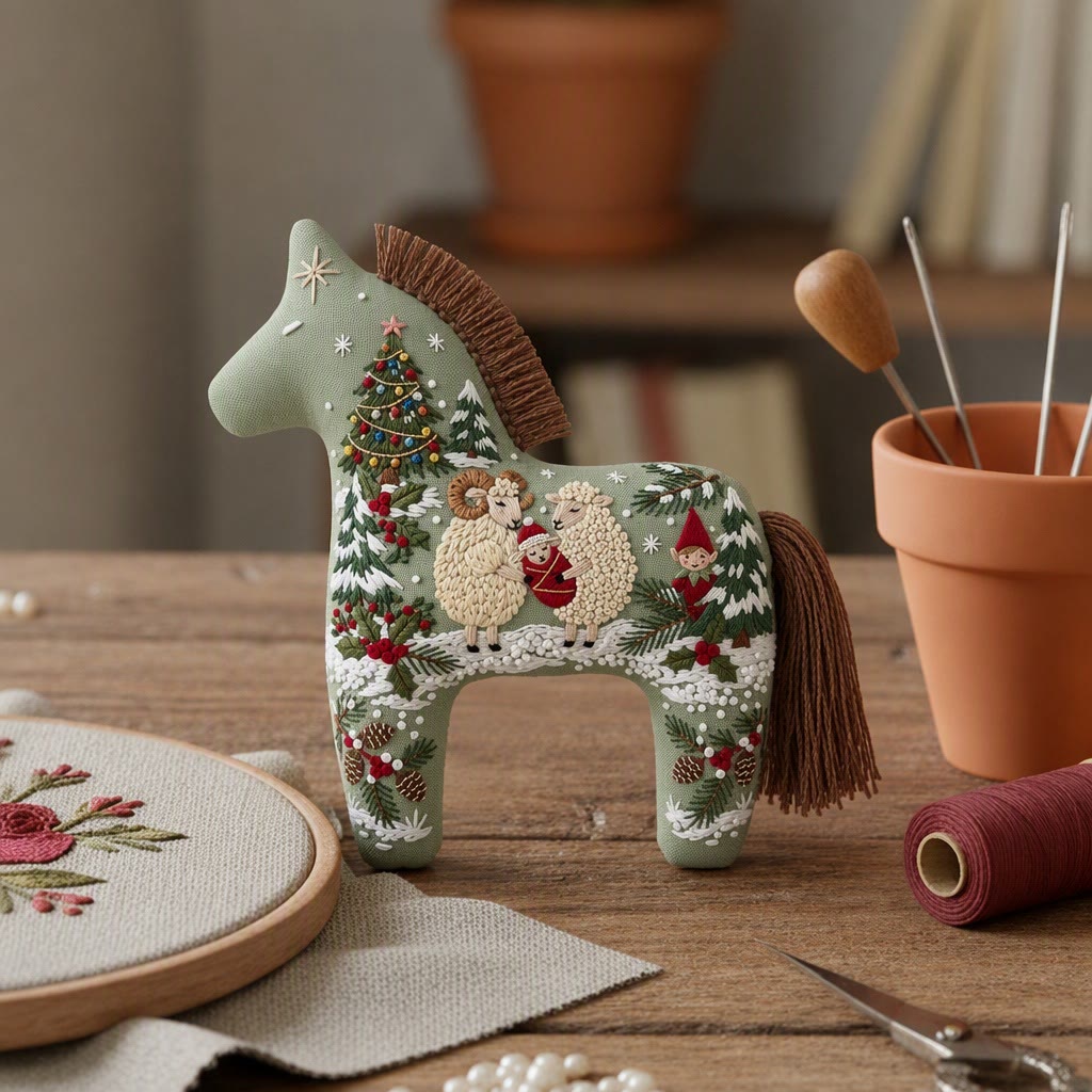 Rubbyoo Dala Horse Embroidery Kit - Nordic Christmas Tale | Cozy Holiday Home Decor | Nature Hoop Art Gift For Kids - image 5