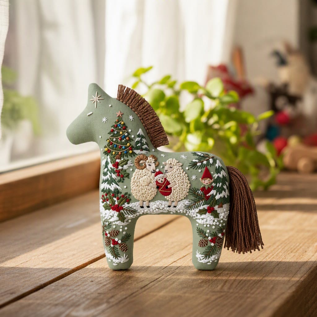 Rubbyoo Dala Horse Embroidery Kit - Nordic Christmas Tale | Cozy Holiday Home Decor | Nature Hoop Art Gift For Kids - image 2