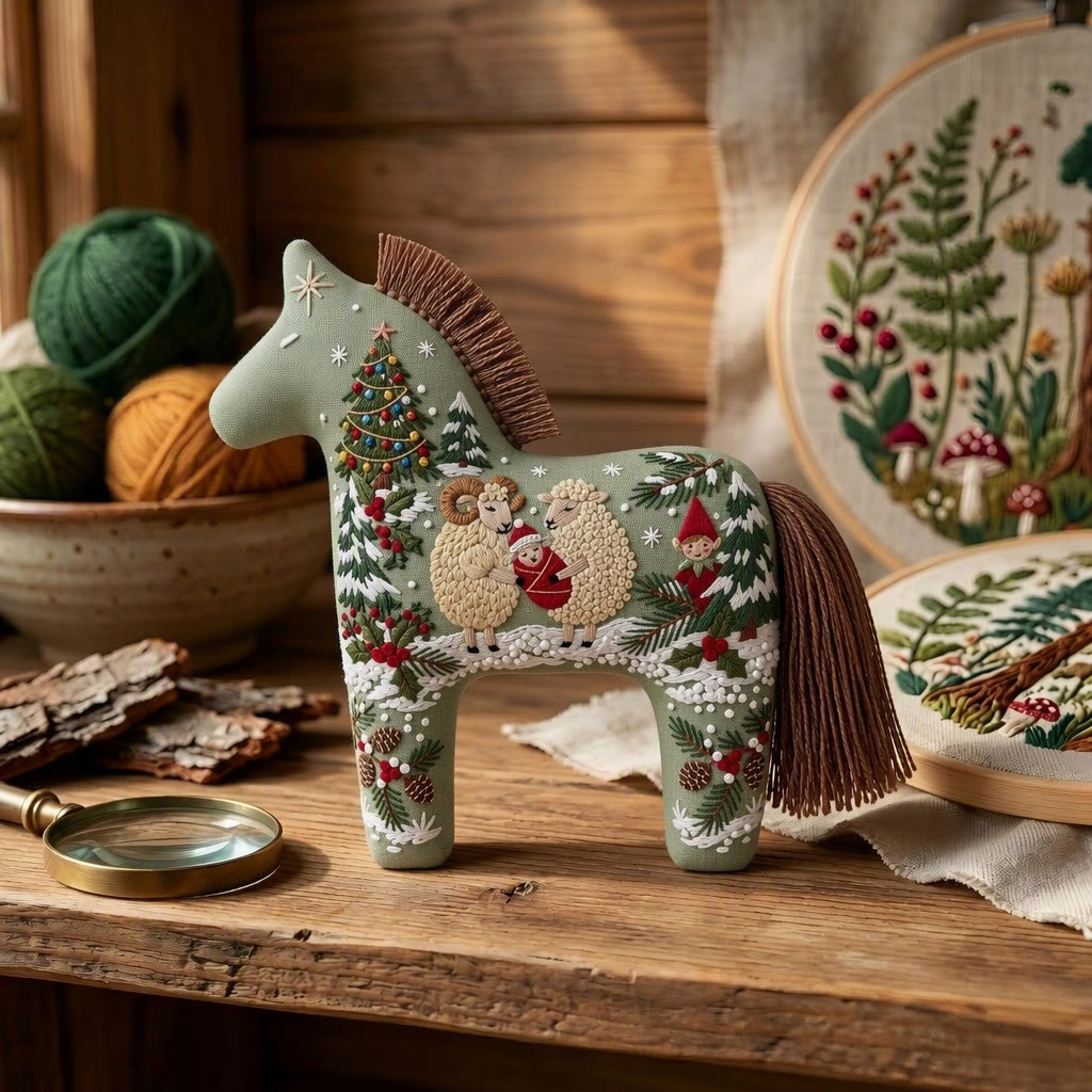 Rubbyoo Dala Horse Embroidery Kit - Nordic Christmas Tale | Cozy Holiday Home Decor | Nature Hoop Art Gift For Kids - image 4