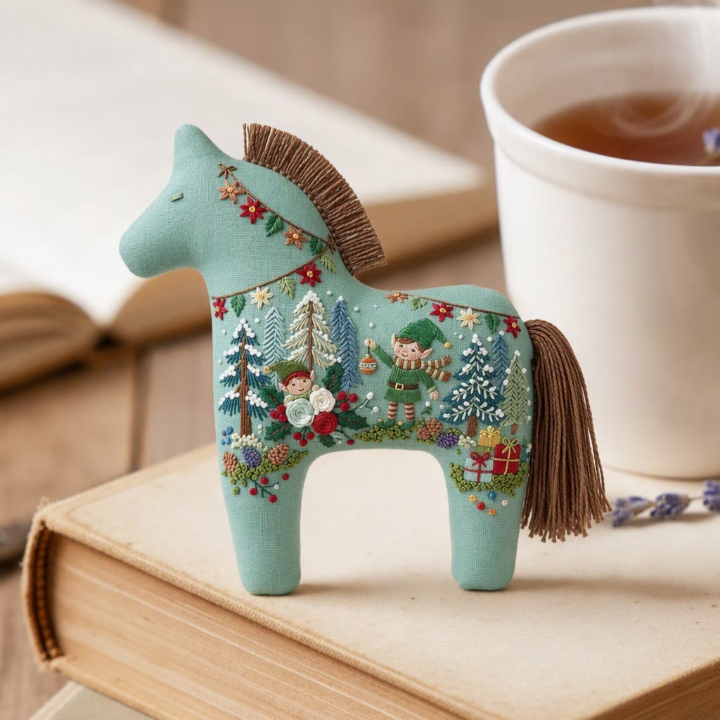 Rubbyoo Dala Horse Embroidery Kit - Enchanted Christmas Forest | Whimsical Winter Home Decoration | Handmade Cozy Artwork For Kids - image 2