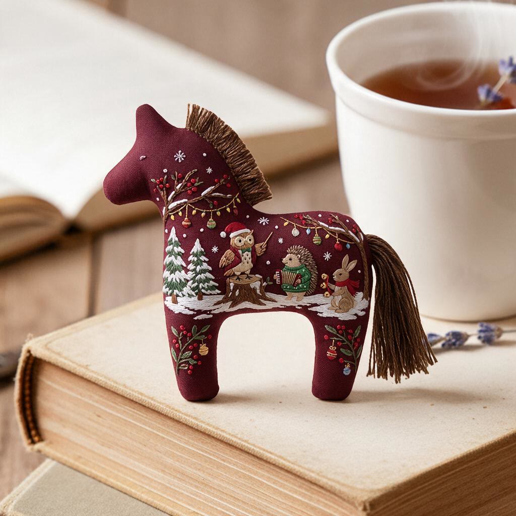 Rubbyoo Dala Horse Embroidery Kit - Enchanted Woodland Symphony | Cozy Winter Wall Decor | Ideal Handmade Christmas Gift For Nature Lovers - image 2