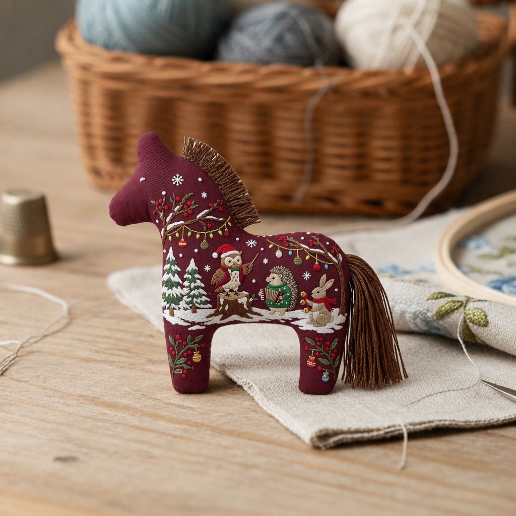 Rubbyoo Dala Horse Embroidery Kit - Enchanted Woodland Symphony | Cozy Winter Wall Decor | Ideal Handmade Christmas Gift For Nature Lovers - image 3