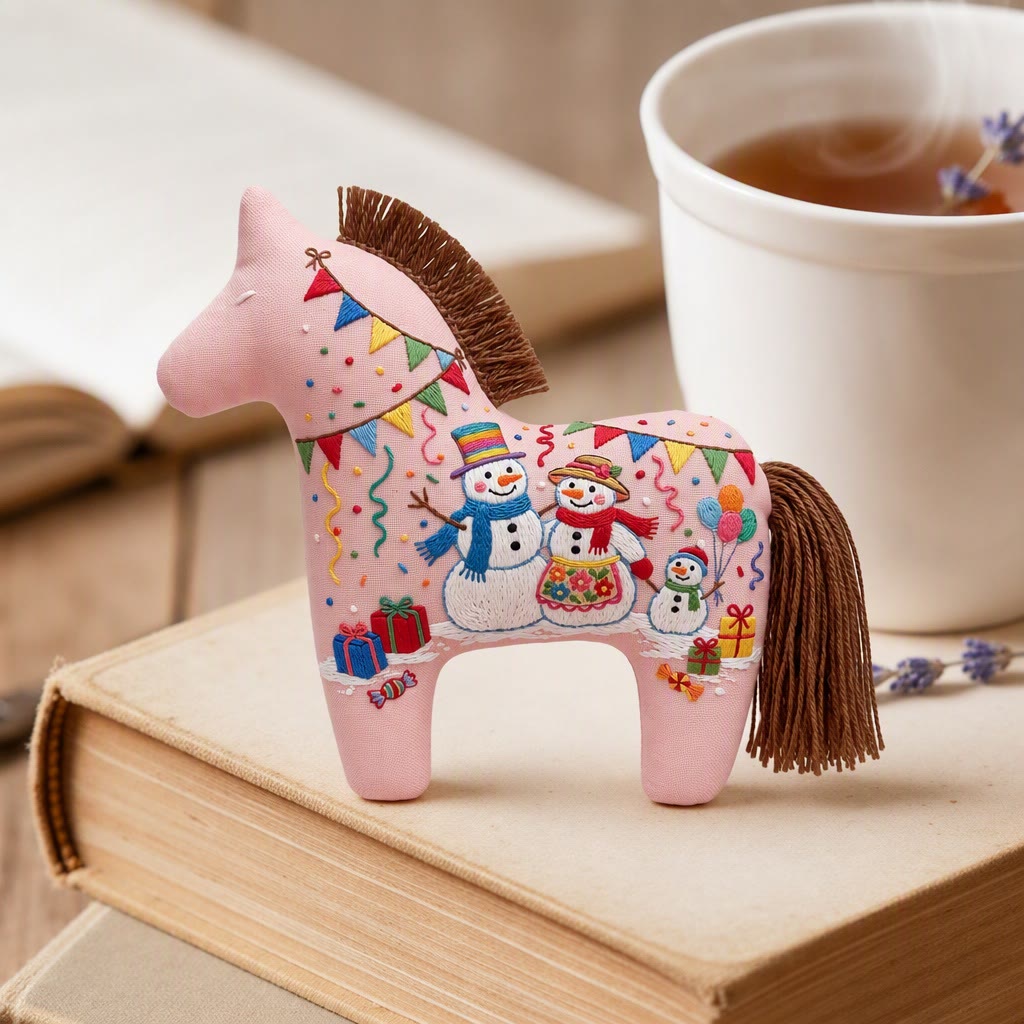 Rubbyoo Dala Horse Embroidery Kit - Merry Snowman Celebration | Cozy Christmas Party Accent | Joyful Winter Gathering Craft - image 3