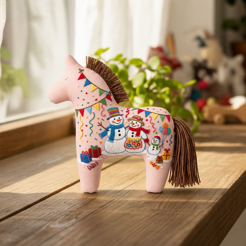 Rubbyoo Dala Horse Embroidery Kit - Merry Snowman Celebration | Cozy Christmas Party Accent | Joyful Winter Gathering Craft - image 2