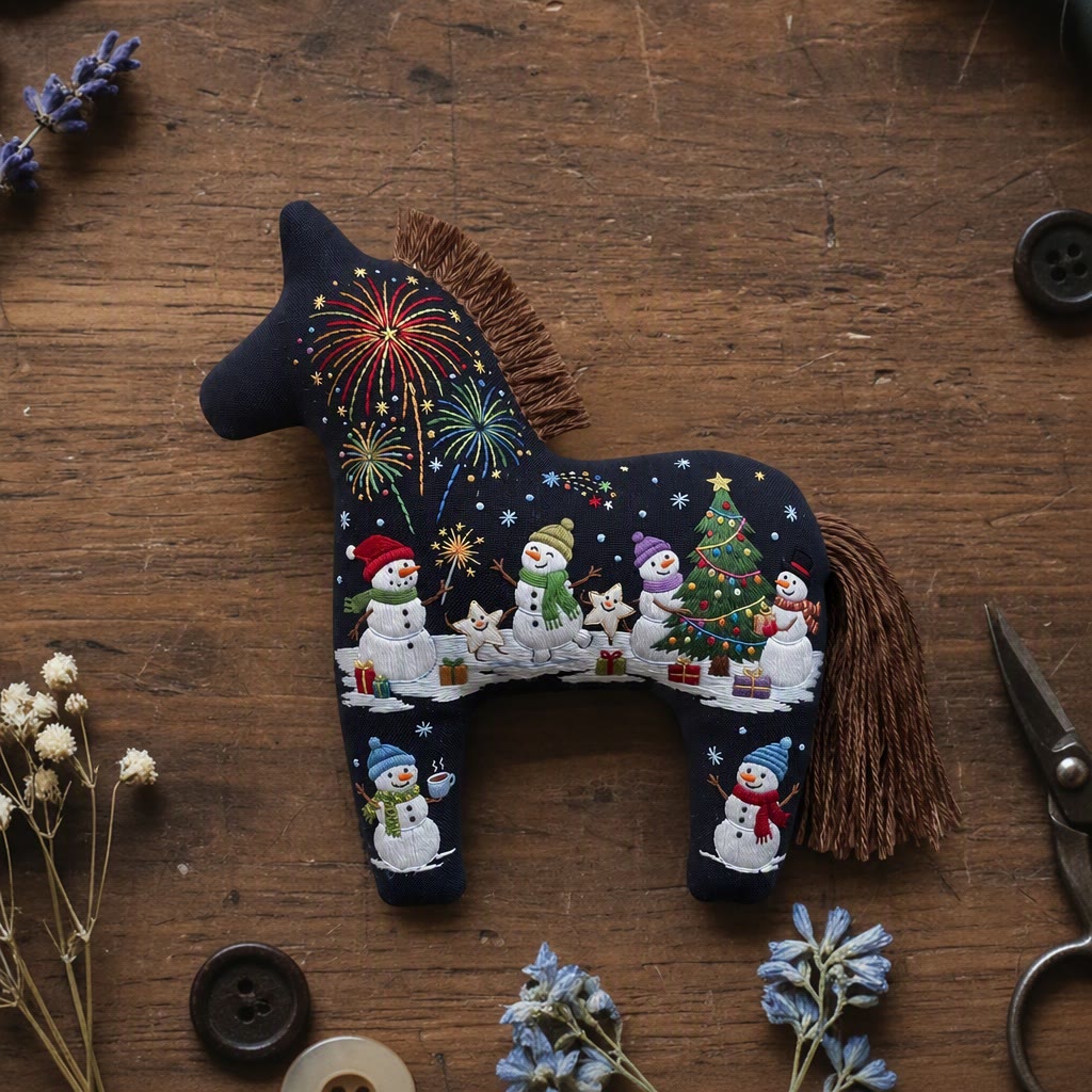 Rubbyoo Dala Horse Embroidery Kit - Merry Christmas Eve Carnival | Adorable Fairytale Party Accent | Nursery Room Cozy Festive Decor - 6 inches hoop kit - image 1