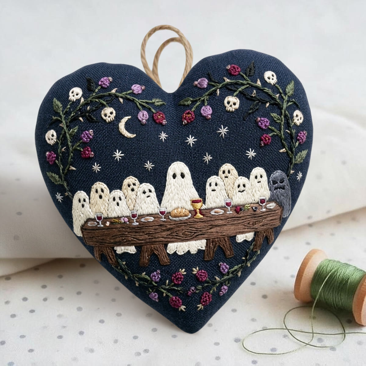 Rubbyoo Heart Embroidery Kit -  Ghosts' Last Supper | Whimsical Halloween Decor | Spooky Home Wall Decor For Gothic Lovers - image 2