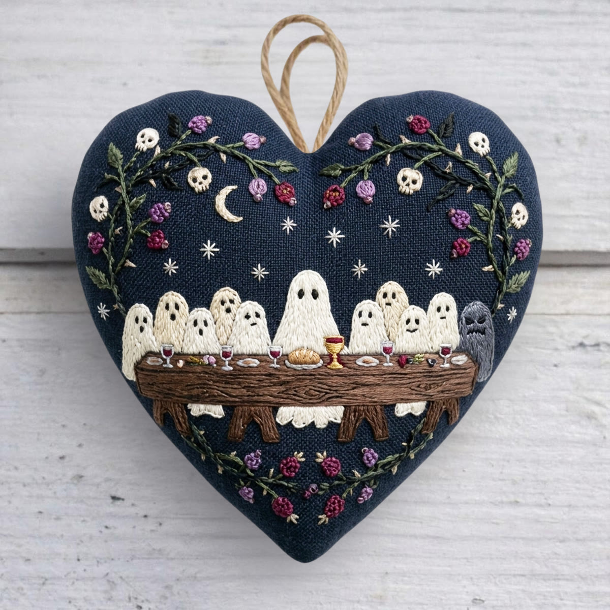 Rubbyoo Heart Embroidery Kit -  Ghosts' Last Supper | Whimsical Halloween Decor | Spooky Home Wall Decor For Gothic Lovers - 6 inches hoop kit - image 1