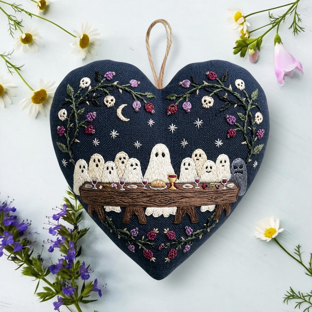 Rubbyoo Heart Embroidery Kit -  Ghosts' Last Supper | Whimsical Halloween Decor | Spooky Home Wall Decor For Gothic Lovers - image 4