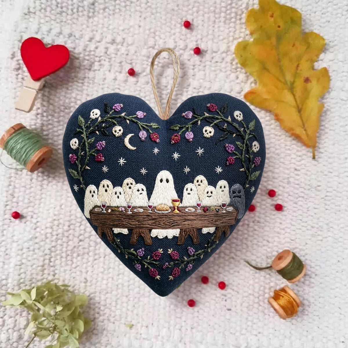 Rubbyoo Heart Embroidery Kit -  Ghosts' Last Supper | Whimsical Halloween Decor | Spooky Home Wall Decor For Gothic Lovers - image 3