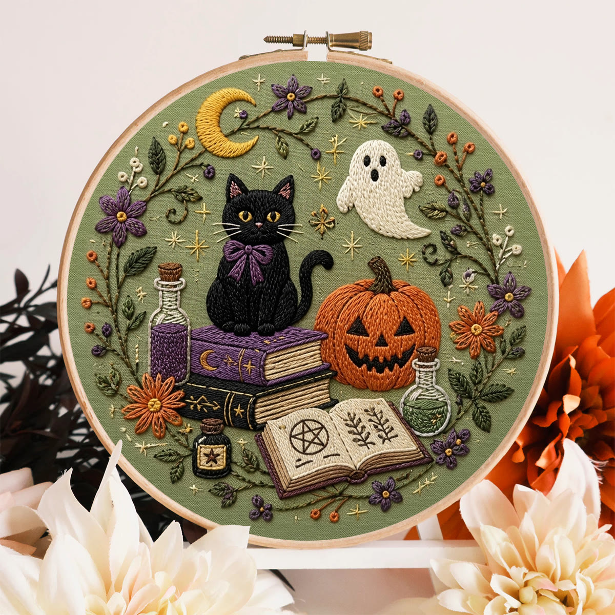 Rubbyoo Embroidery Kit - Midnight Grimoire | Cozy Craft Kit for Beginners | Spooky Season Ornament - image 2