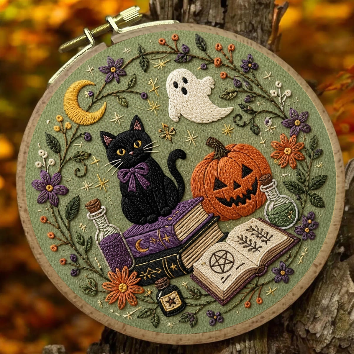 Rubbyoo Embroidery Kit - Midnight Grimoire | Cozy Craft Kit for Beginners | Spooky Season Ornament - image 4
