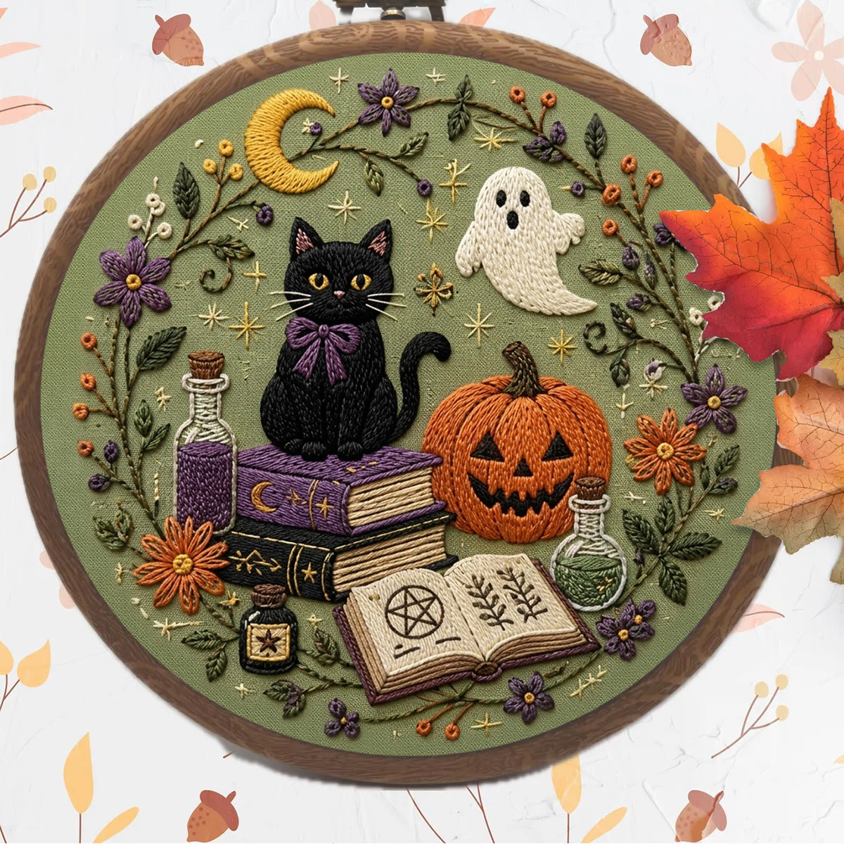 Rubbyoo Embroidery Kit - Midnight Grimoire | Cozy Craft Kit for Beginners | Spooky Season Ornament - image 3