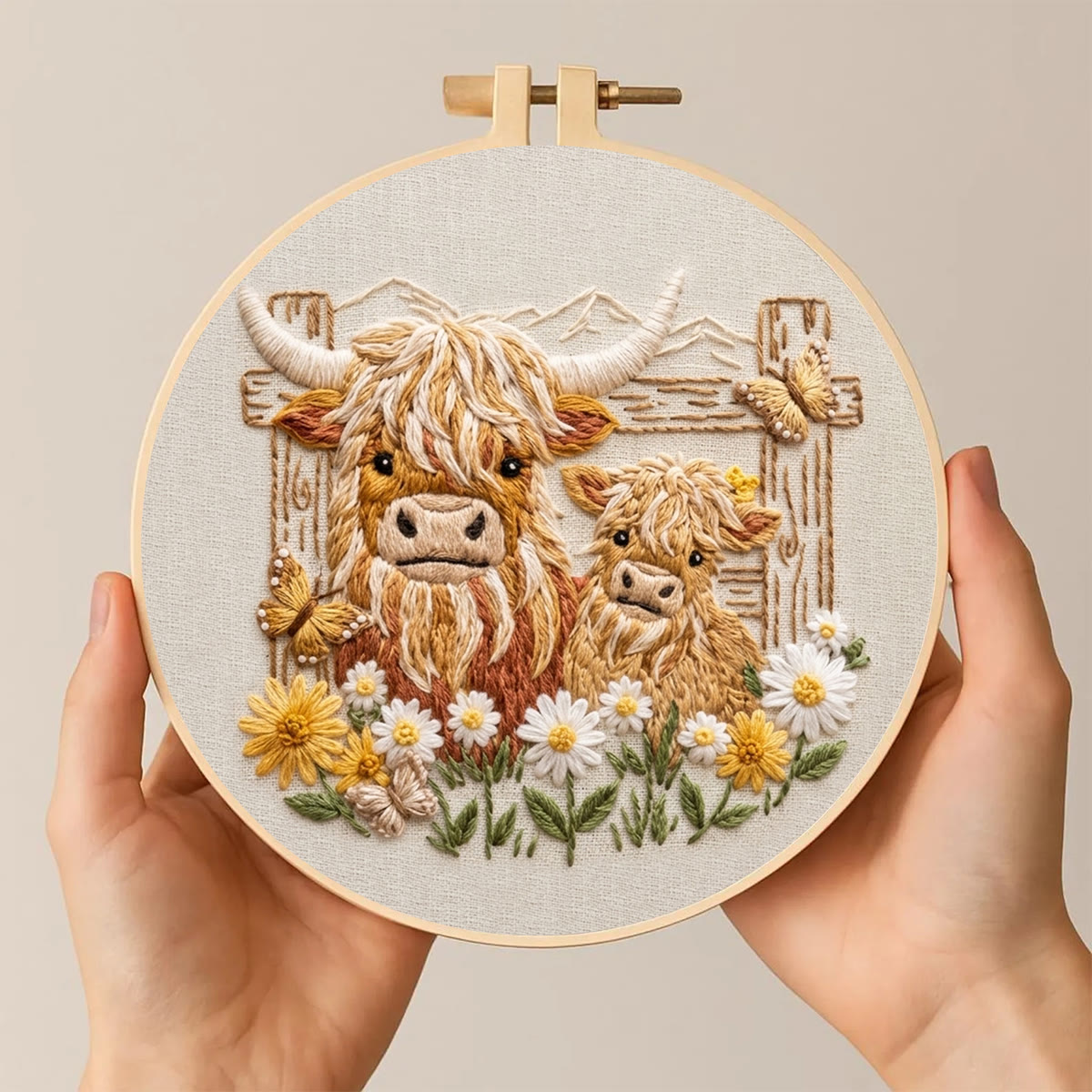 Rubbyoo Embroidery Kit - Highland Cow Pals | DIY Kit For Adults | Rustic Animal Hoop Art - image 6