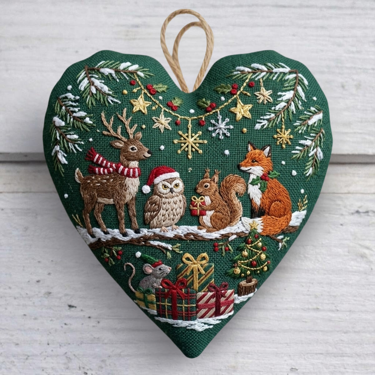 Rubbyoo Heart Embroidery Kit - Cheerful Christmas Party | Romantic Forest Landscape Art | Meaningful Gift For Cherished Togetherness - 6 inches hoop kit - image 1