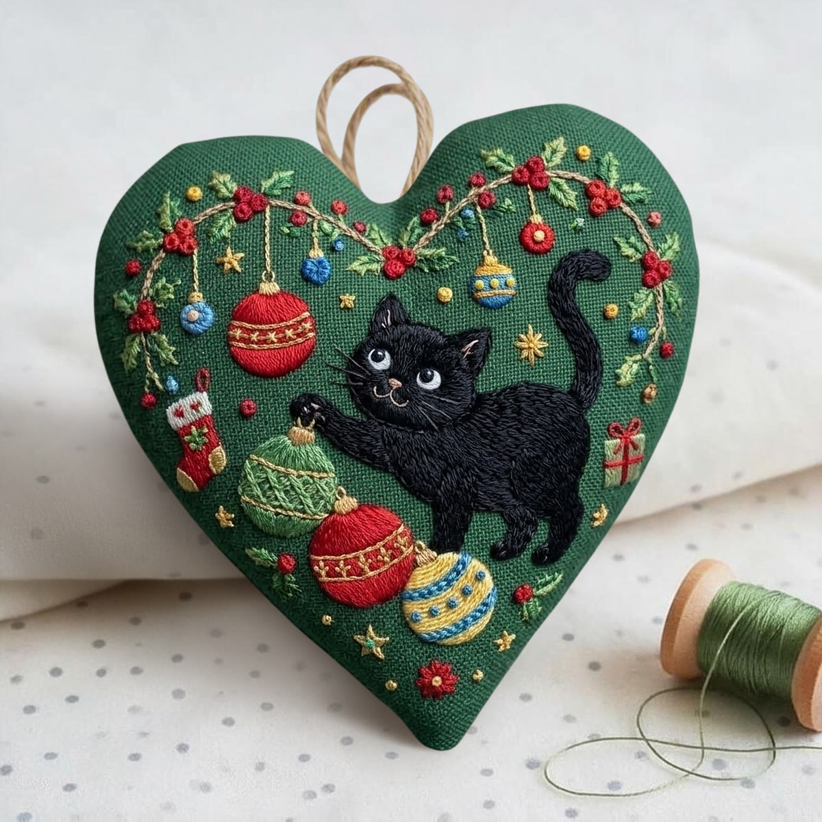 Rubbyoo Heart Embroidery Kit - Charming Naughty Black Cat | Christmas Tree Hanging Decoration | Adorable Nursery Room Festive Decor - image 2
