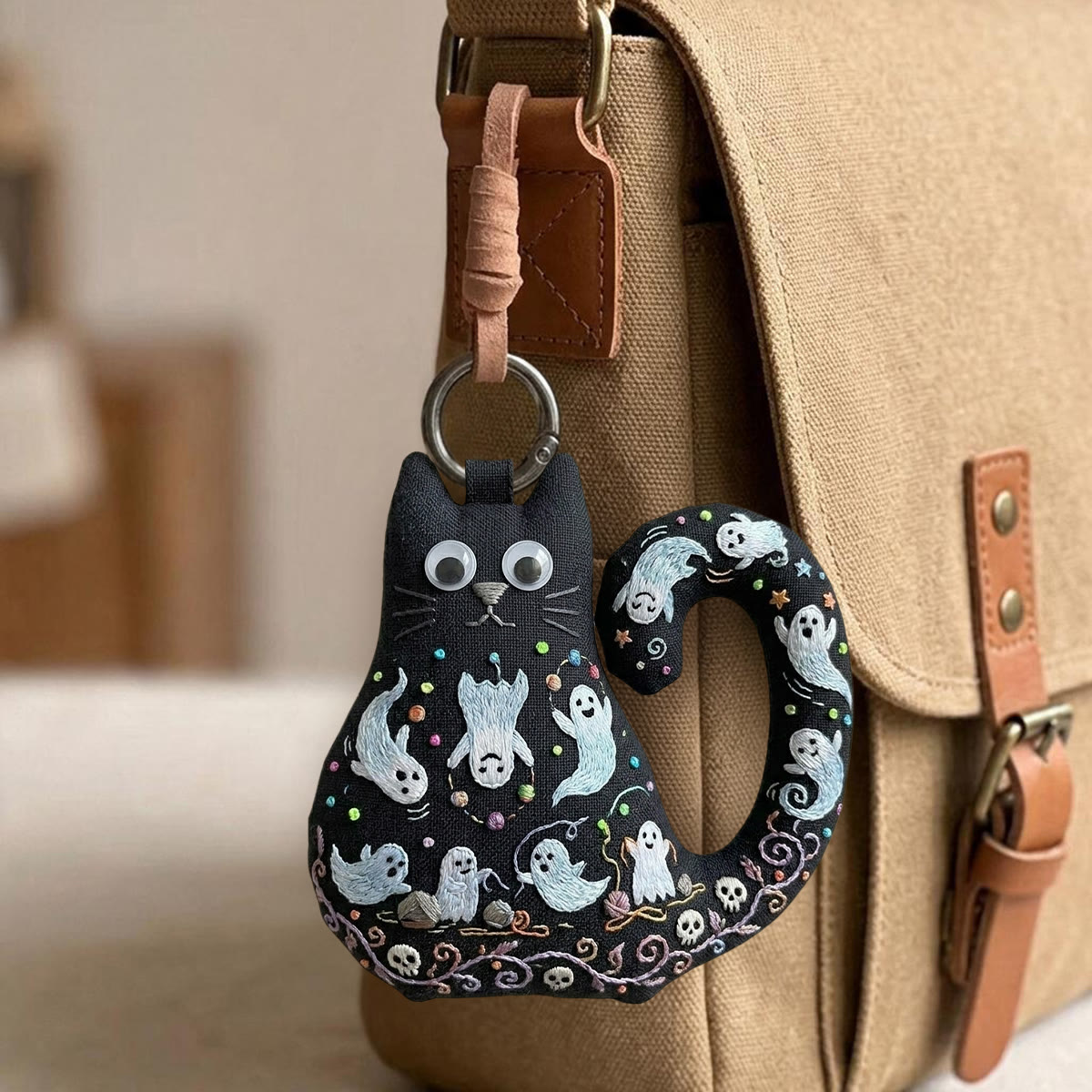Rubbyoo Cat Embroidery Kit -  Cheerful Cute Ghost | Whimsical Skeleton Hanging Ornament | Charming Spooky Halloween Home Decor - image 2
