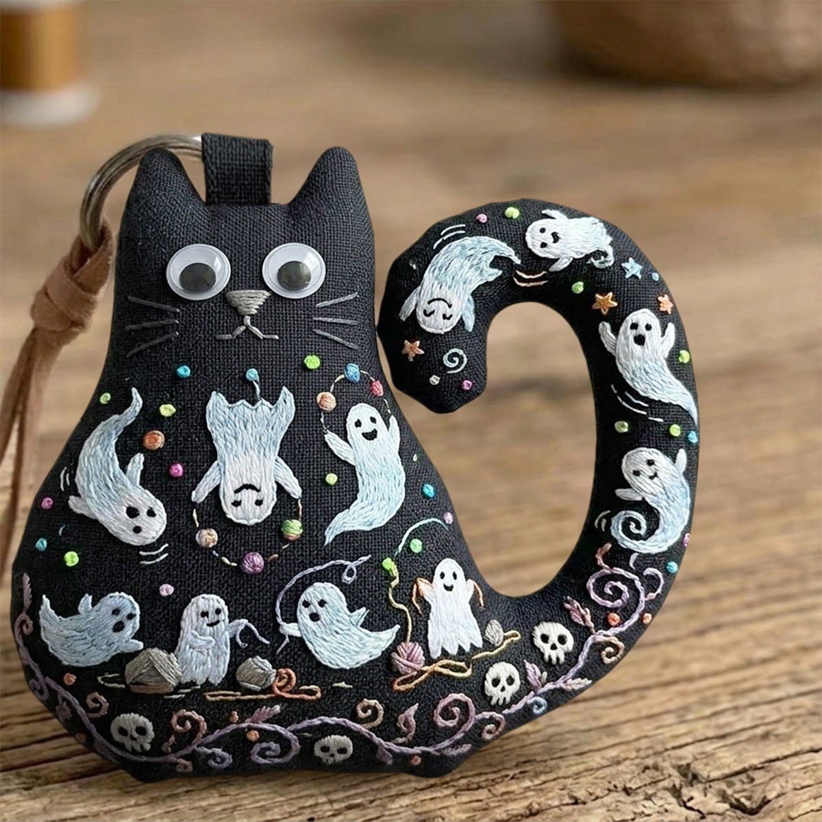 Rubbyoo Cat Embroidery Kit -  Cheerful Cute Ghost | Whimsical Skeleton Hanging Ornament | Charming Spooky Halloween Home Decor - image 3