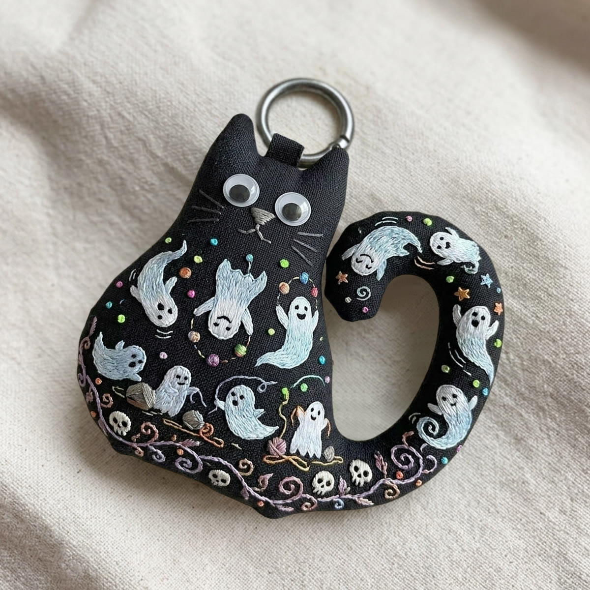 Rubbyoo Cat Embroidery Kit -  Cheerful Cute Ghost | Whimsical Skeleton Hanging Ornament | Charming Spooky Halloween Home Decor - image 7
